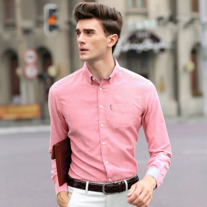 Men's pink floral dress shirt