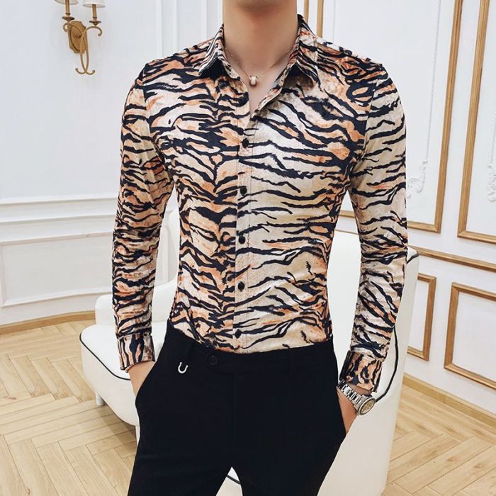 Leopard print dress shirt for mens