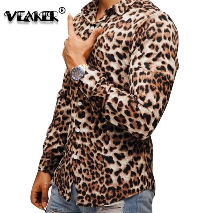 Leopard print dress shirt for mens